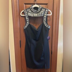 Hot Miami Styles Black Sleeveless Mini Dress w/ Embellished Neckline Size M